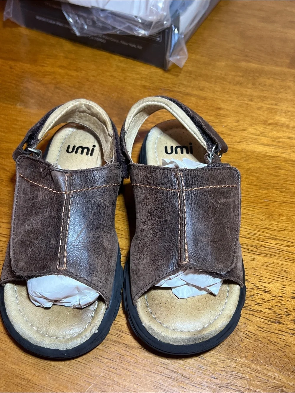 Umi Brown Leather Toddler Sandals with Hook-and-Loop Strap Size 11